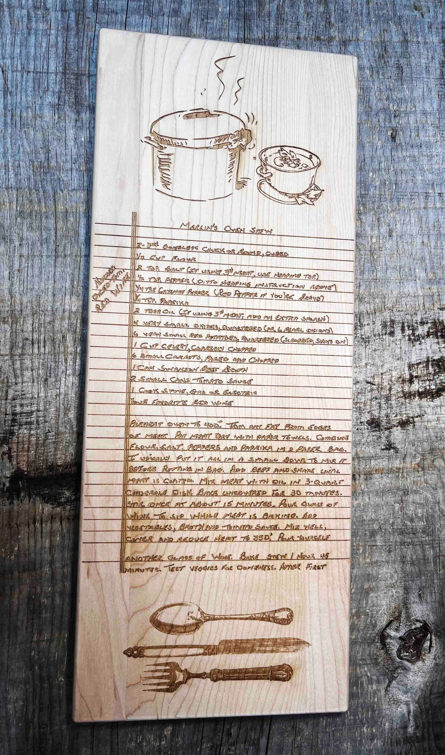 Family Recipe Engraved Serving Board Memories Made Custom