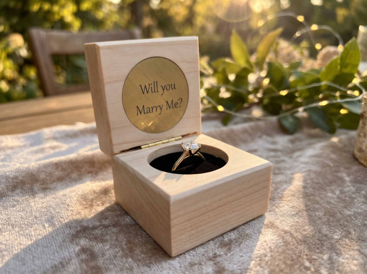 Custom Engraved Engagement Ring Box | Canadian Maple or Walnut