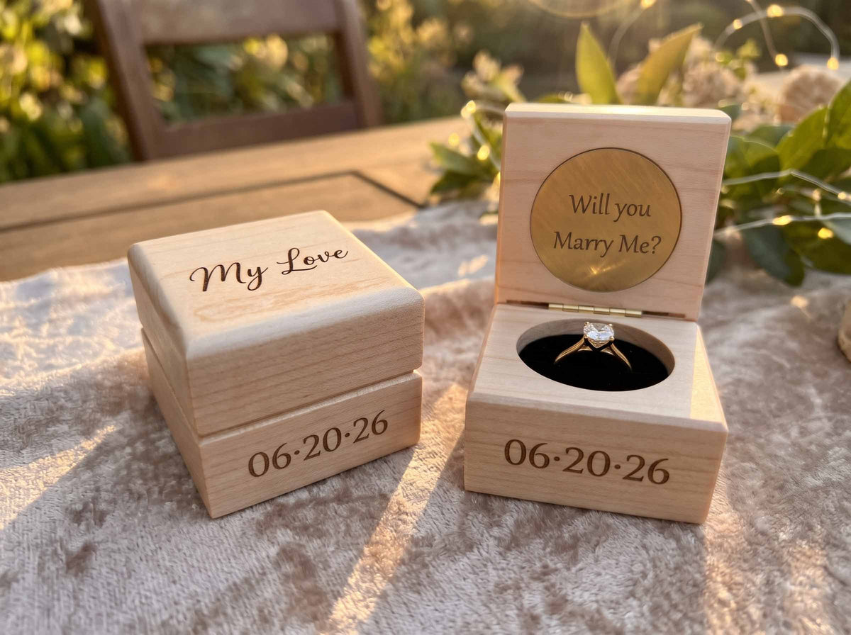 Custom Engraved Engagement Ring Box | Canadian Maple or Walnut