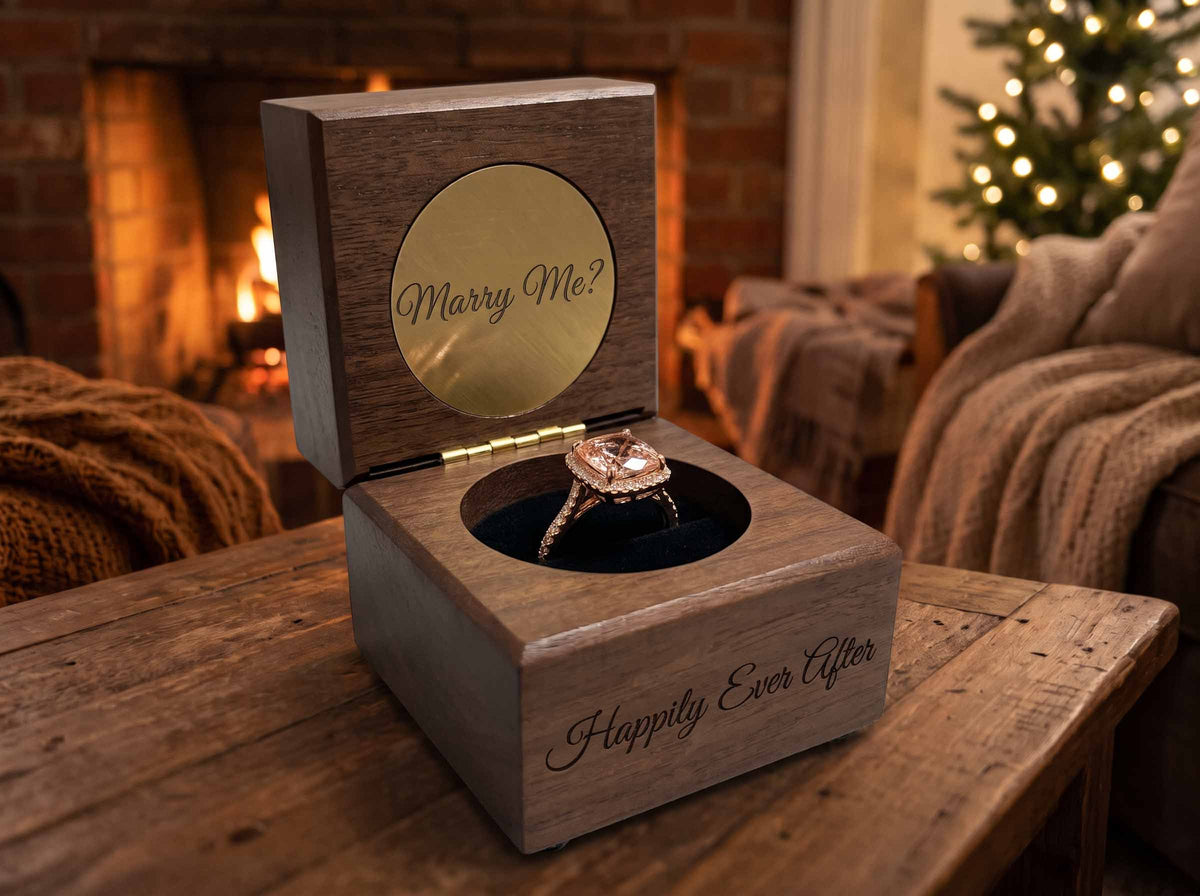Custom Engraved Engagement Ring Box | Canadian Maple or Walnut