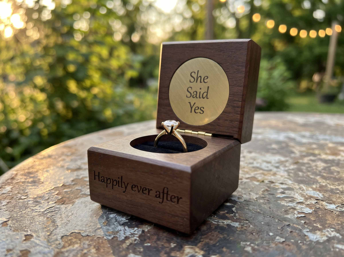 Custom Engraved Engagement Ring Box | Canadian Maple or Walnut