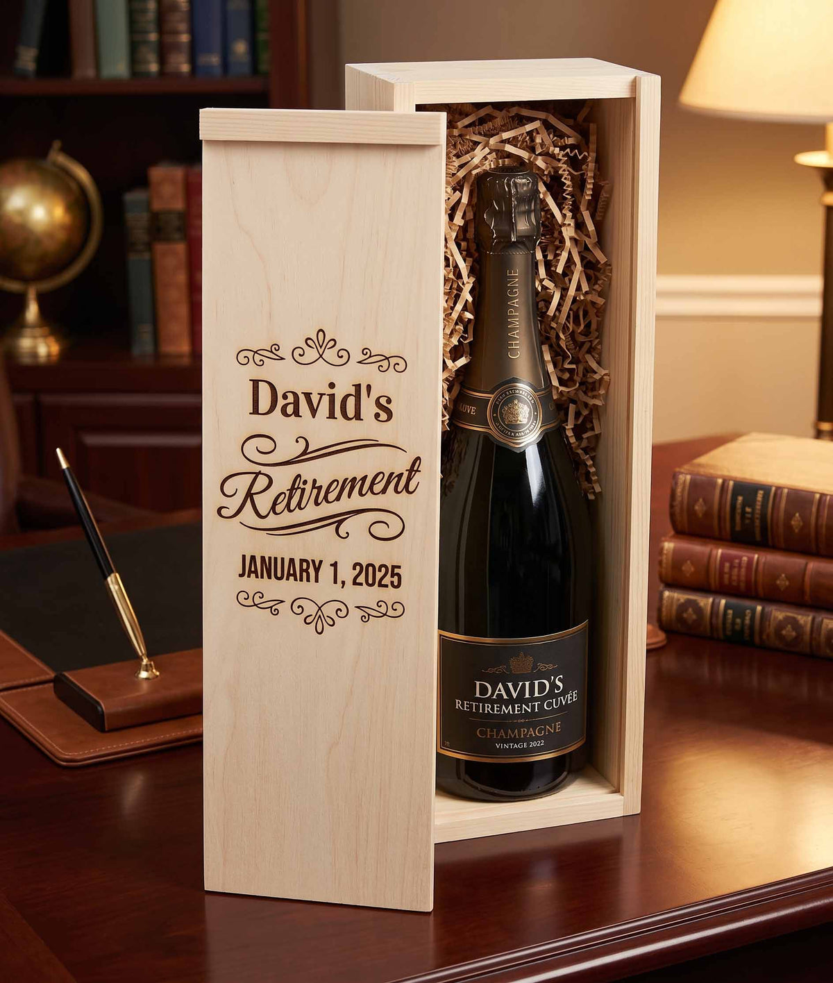 Personalized Pine Champagne Box | Custom Laser Engraved Champagne Box for Any Occasion