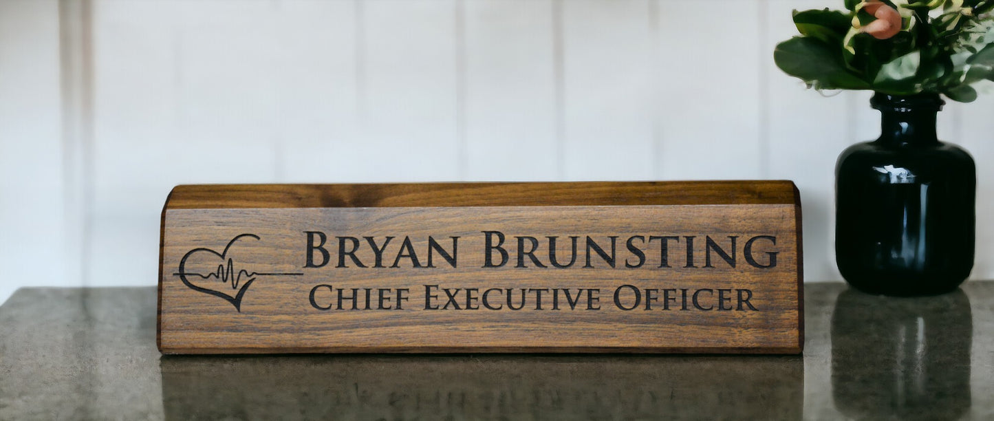 Walnut Desk Name Plate | Custom Laser Engraved | Personalized Wood Office Sign