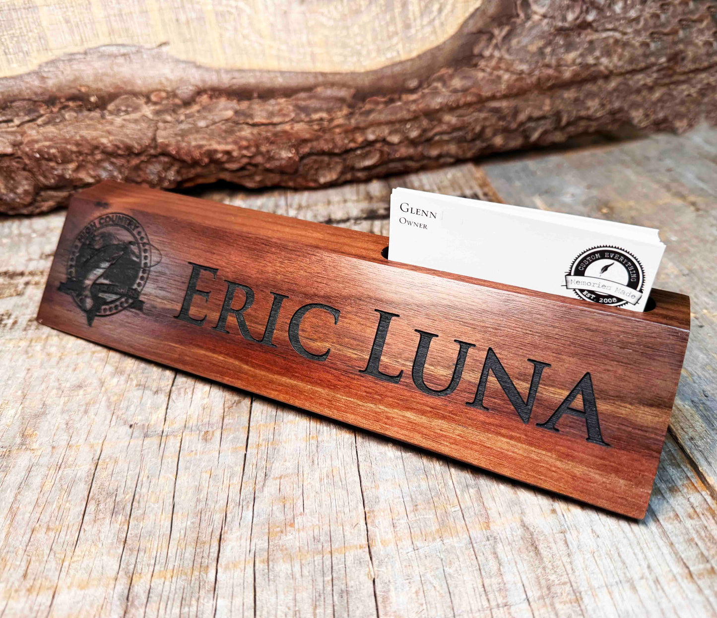 Walnut Desk Name Plate With Card Slot Memories Made Custom