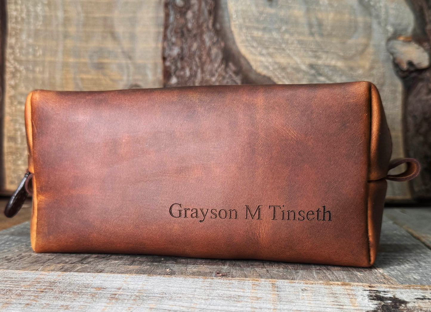 Custom Engraved Leather Dopp Kit | Personalized Travel Toiletry Bag for Men