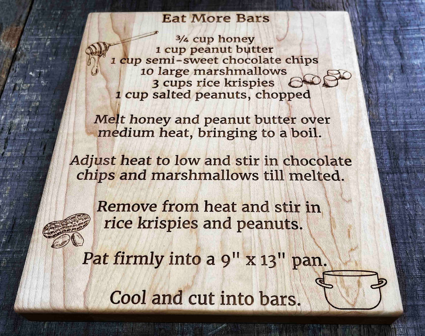 Recipe Engraved MINI WOOD CUTTING BOARD WITH ROUNDED CORNERS AND EDGES 7" X 8" X ¾" Memories Made Custom