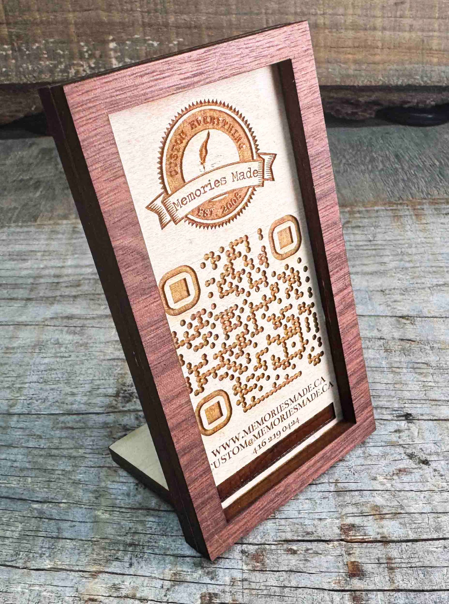 Personalized Wood QR Code Display | Handcrafted Laser Engraved Business Sign - Memories Made Custom