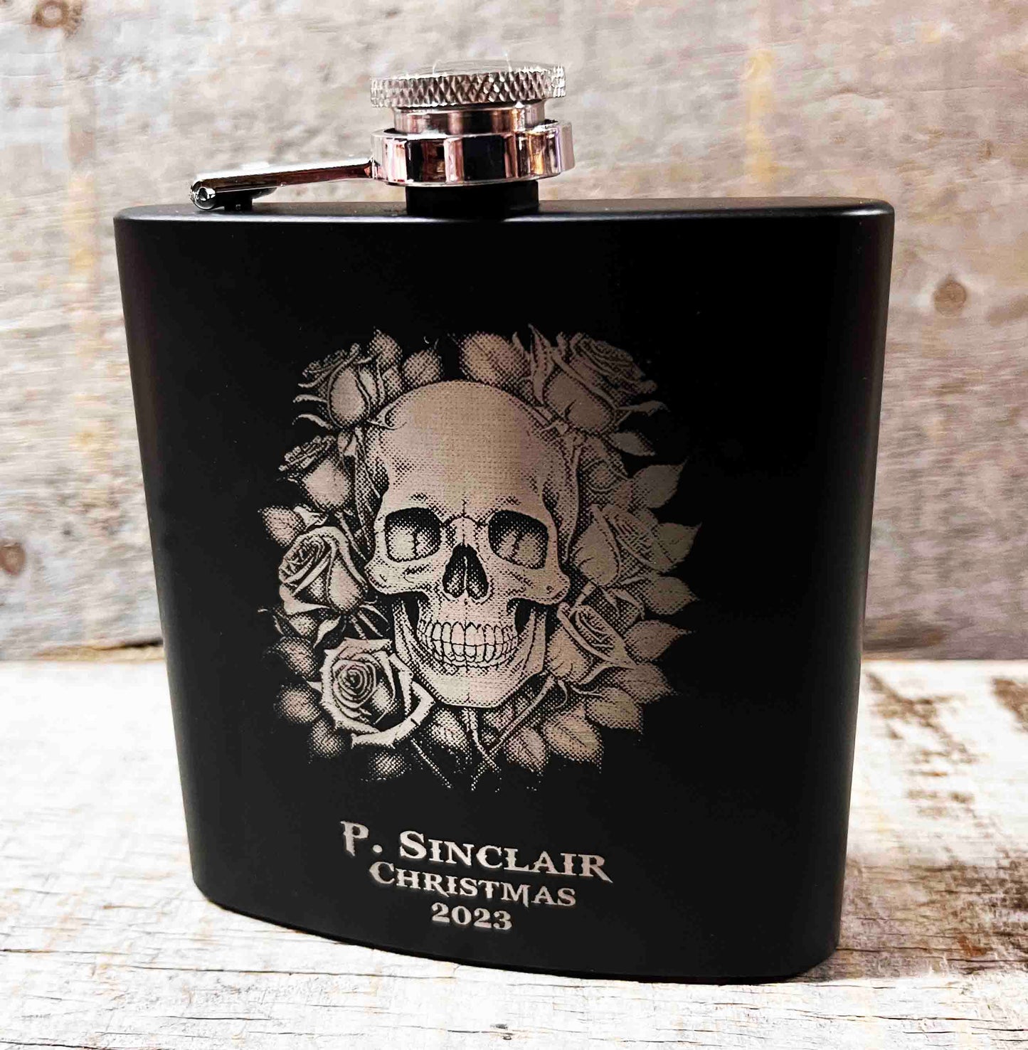 Custom Engraved Flask - Skull and Roses Memories Made Custom