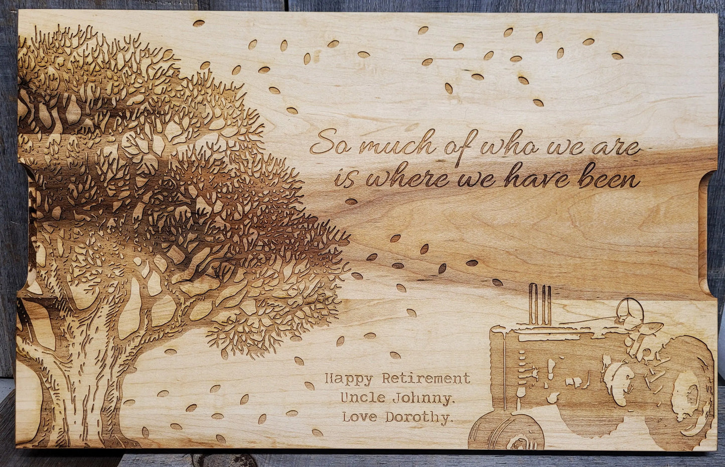 Custom Solid Maple Cutting Board - Design 90 - Tractor and Tree.