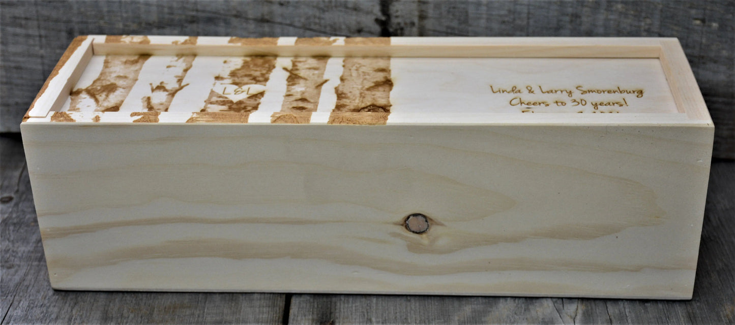 Custom Pine Wine Boxes - Birch Tree Design 17.