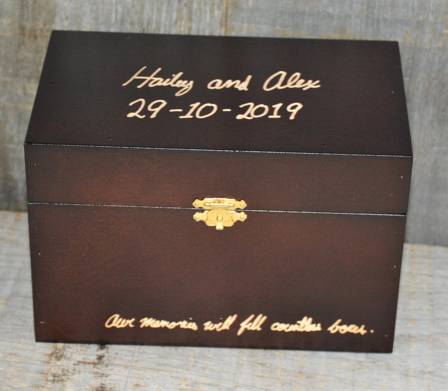 Custom Engraved Wooden Keepsake Box - Walnut Stain.