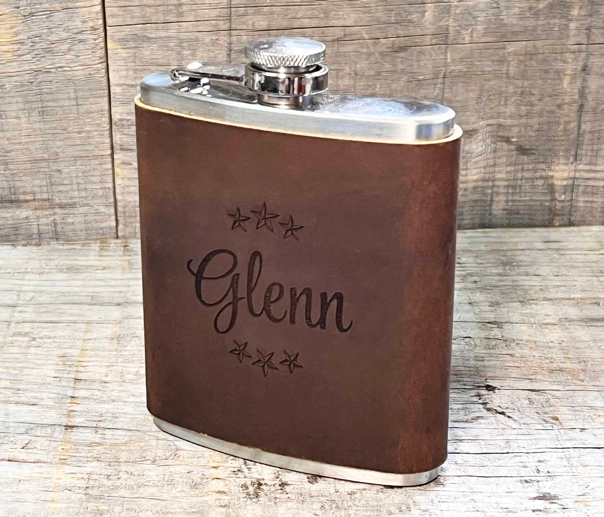 Cowboy Leather Engraved Flasks.