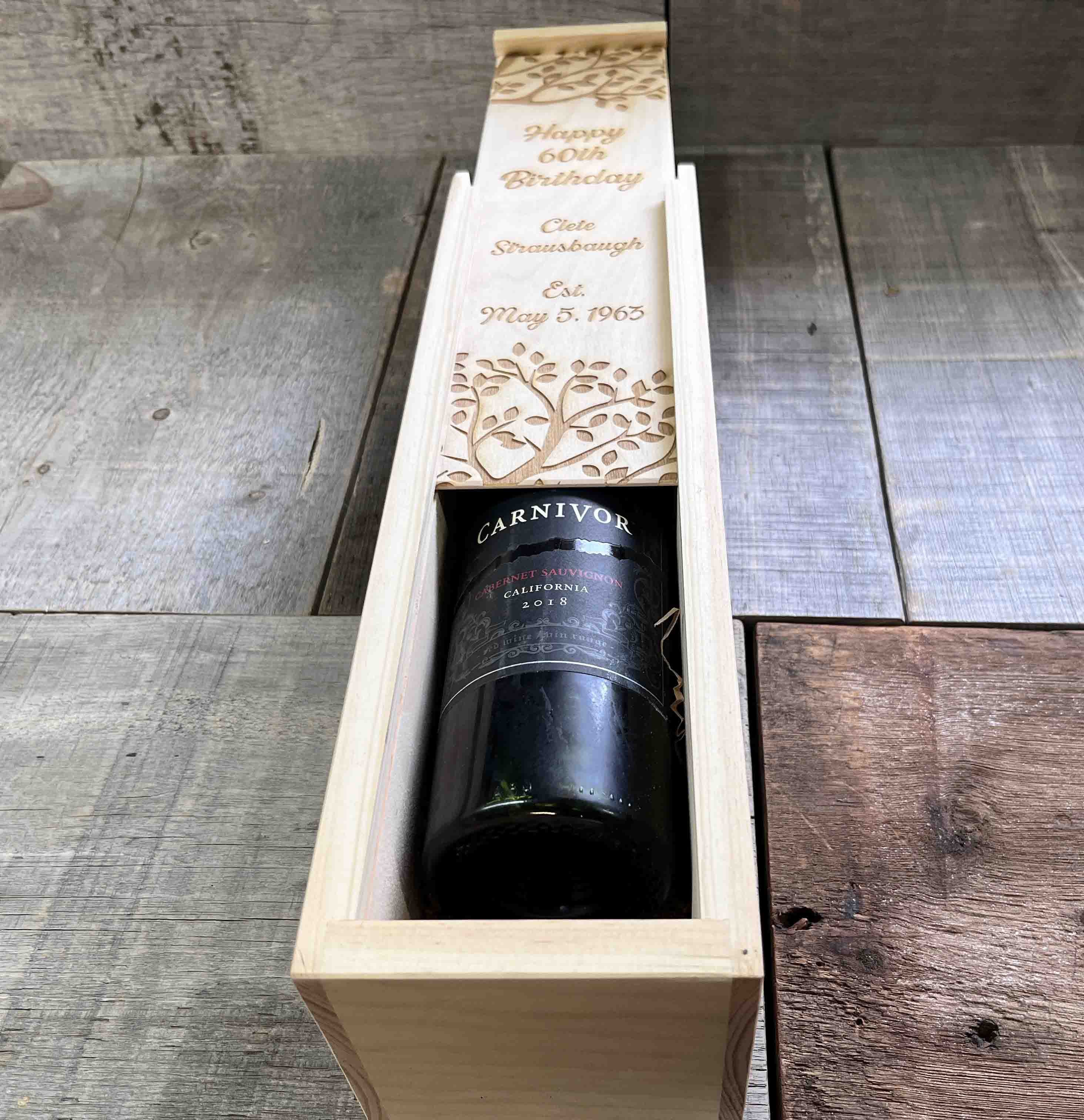 Custom Engraved Pine Wine Boxes - Design 32 Happy Birthday.