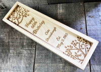 Custom Engraved Pine Wine Boxes - Design 32 Happy Birthday.