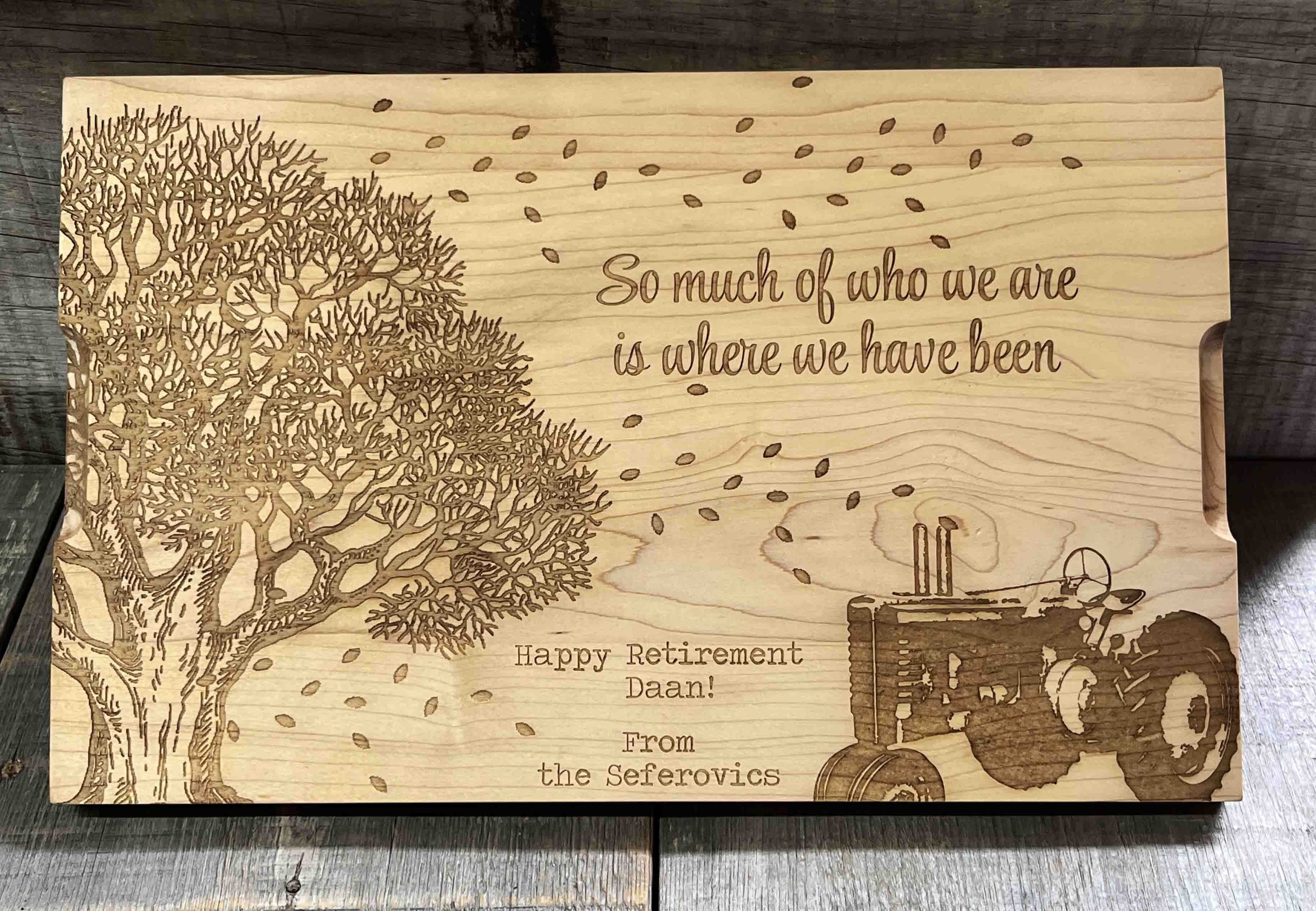 Custom Solid Maple Cutting Board  - Design 90 - Tractor and Tree.