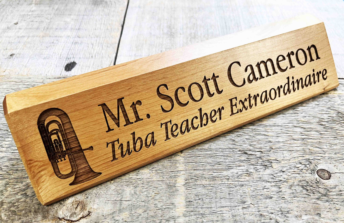 Desk Name Plate Alder Wood.