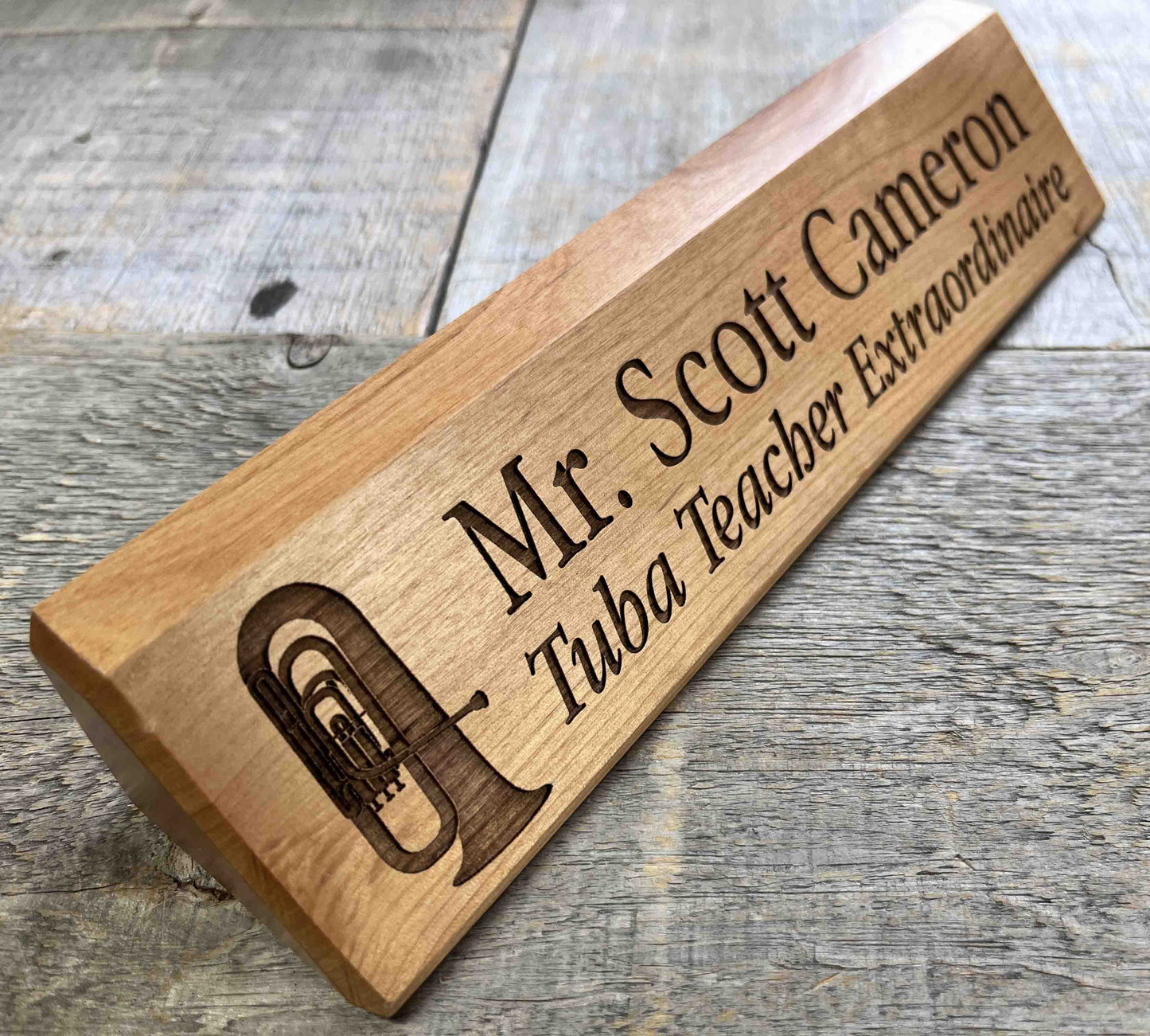 Desk Name Plate Alder Wood.