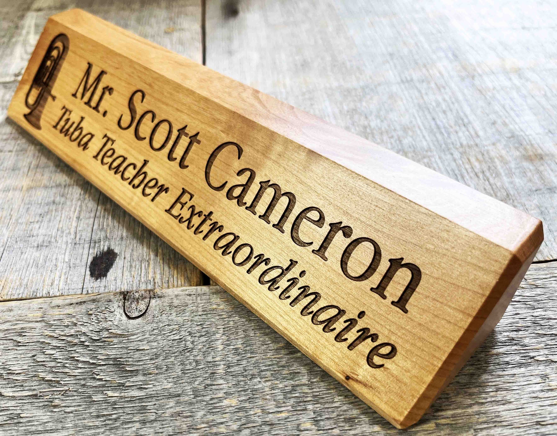 Desk Name Plate Alder Wood.