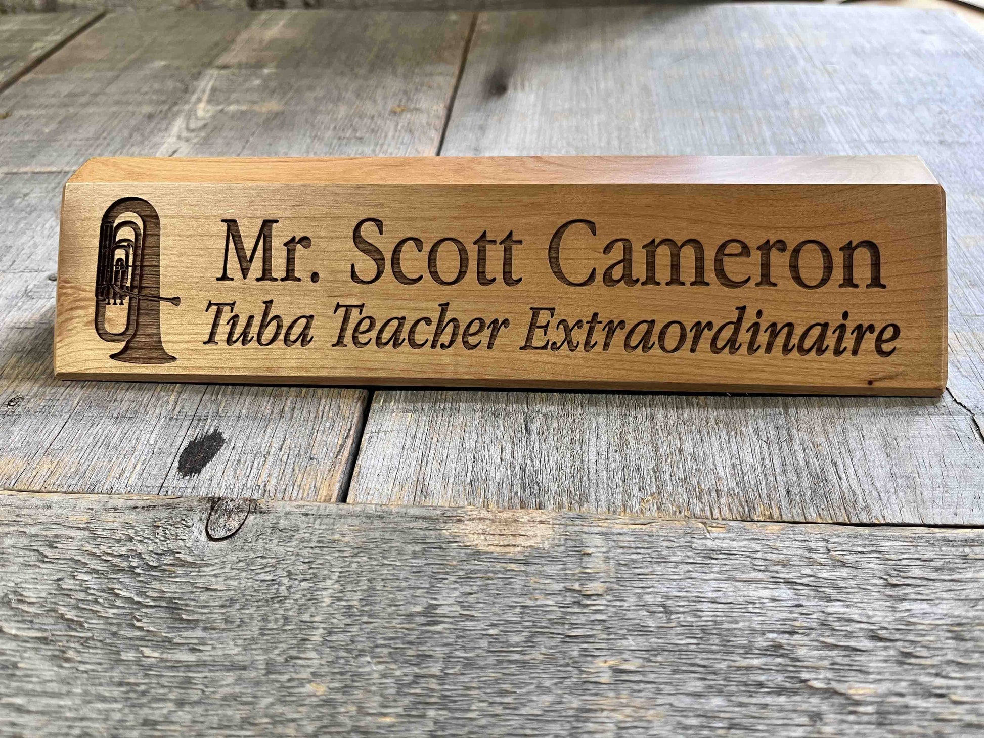 Desk Name Plate Alder Wood.