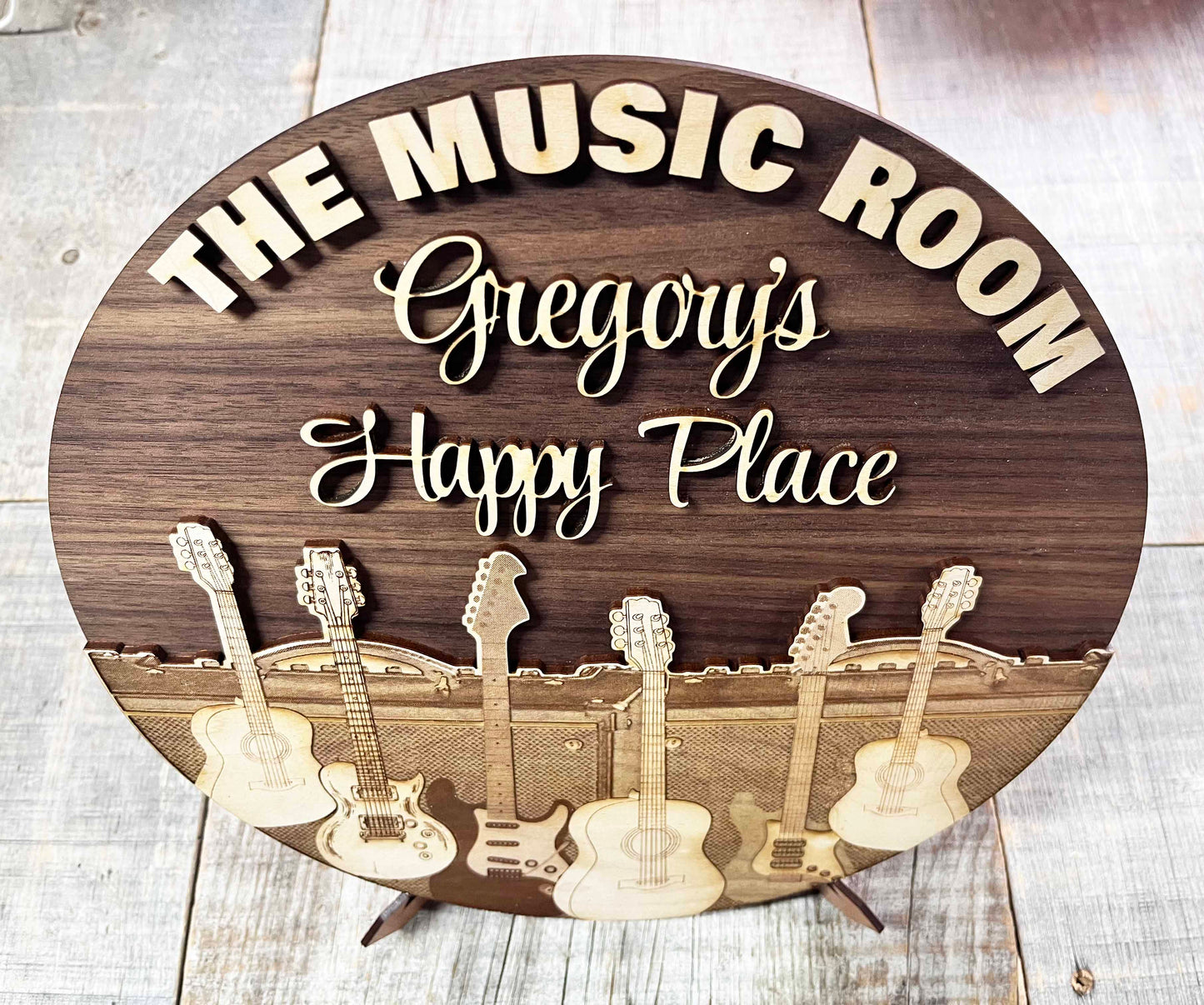 Wooden Dual Layer Music Room Sign.