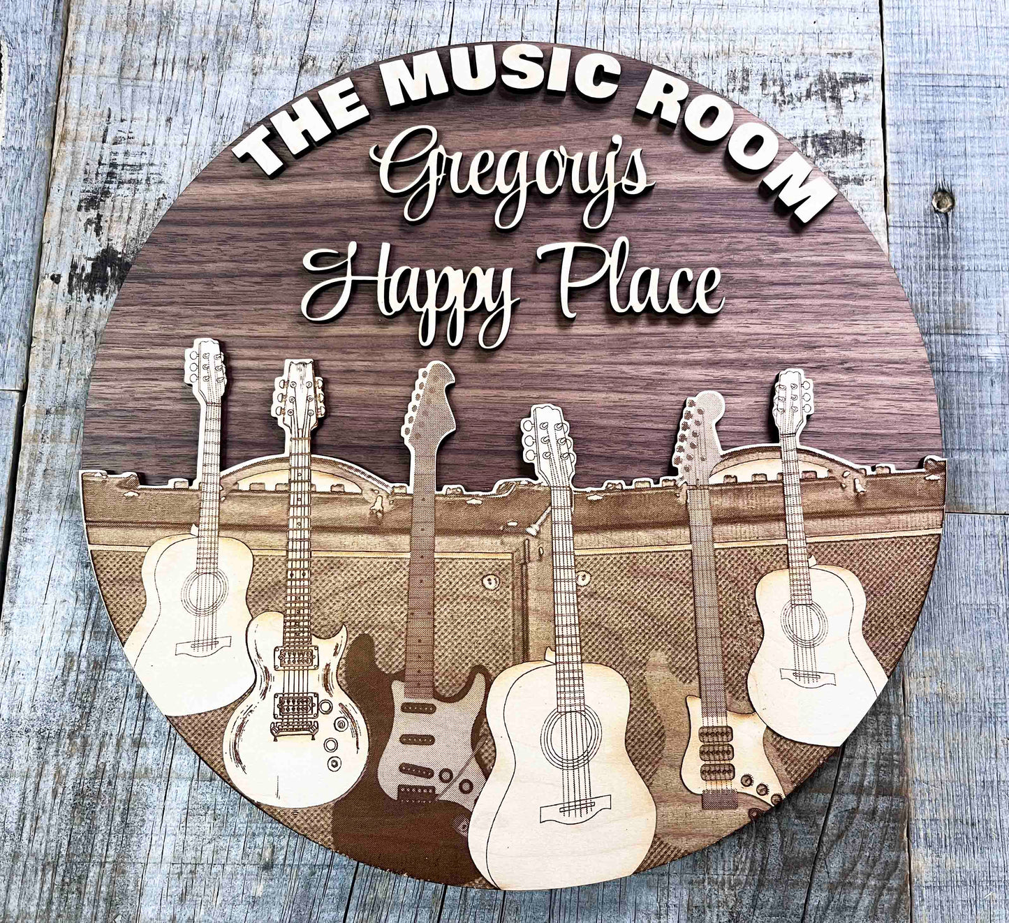 Wooden Dual Layer Music Room Sign.