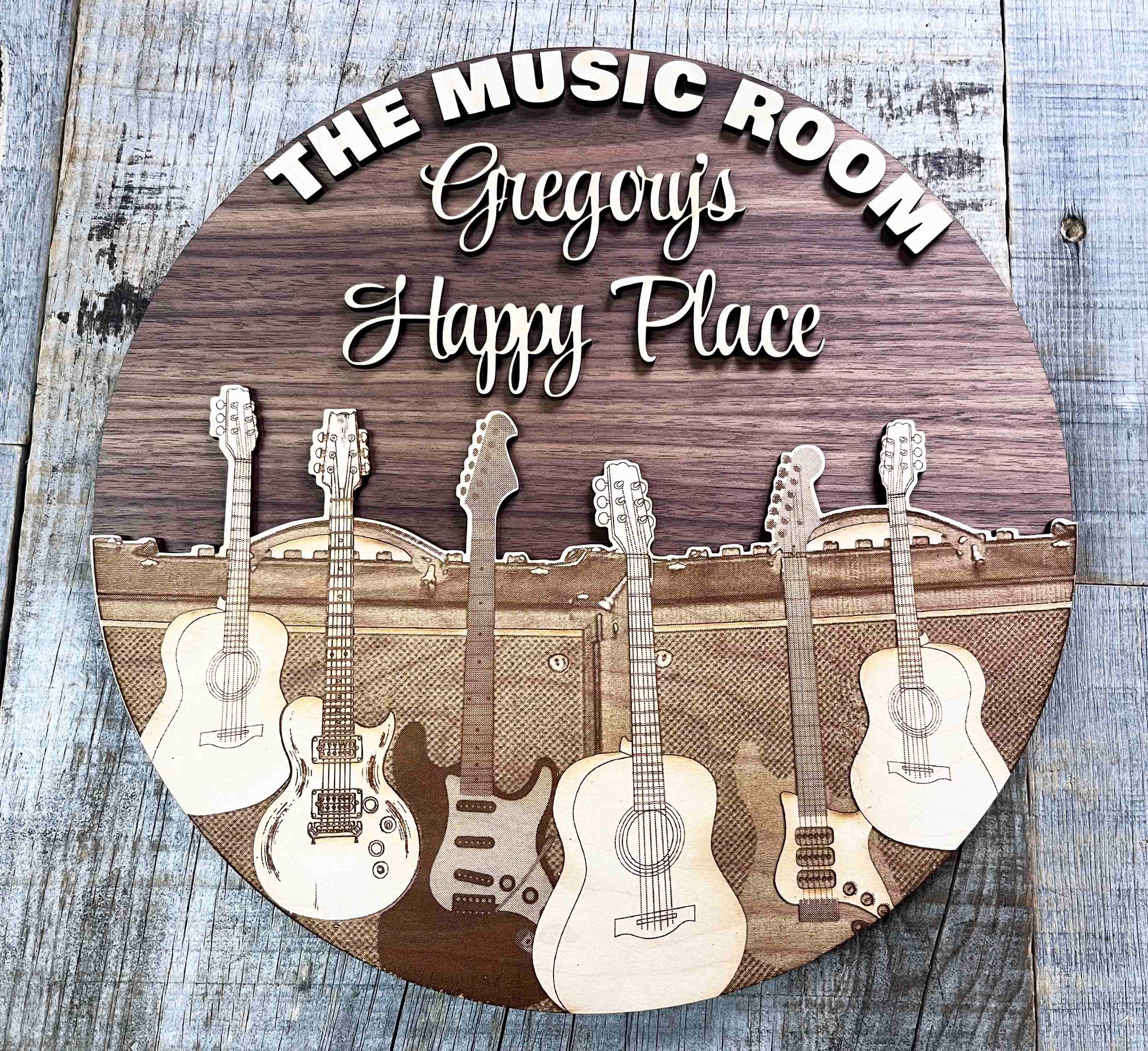 Wooden Dual Layer Music Room Sign.