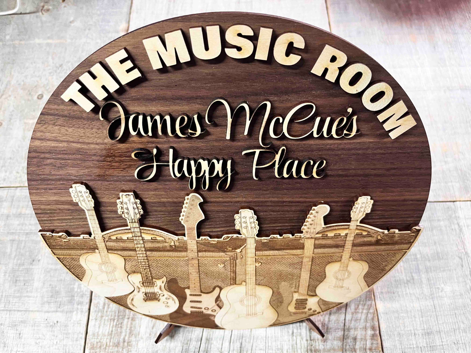 Wooden Dual Layer Music Room Sign.