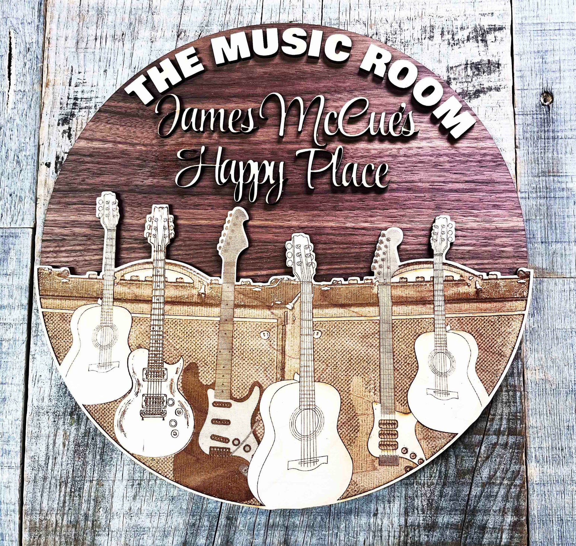 Wooden Dual Layer Music Room Sign.