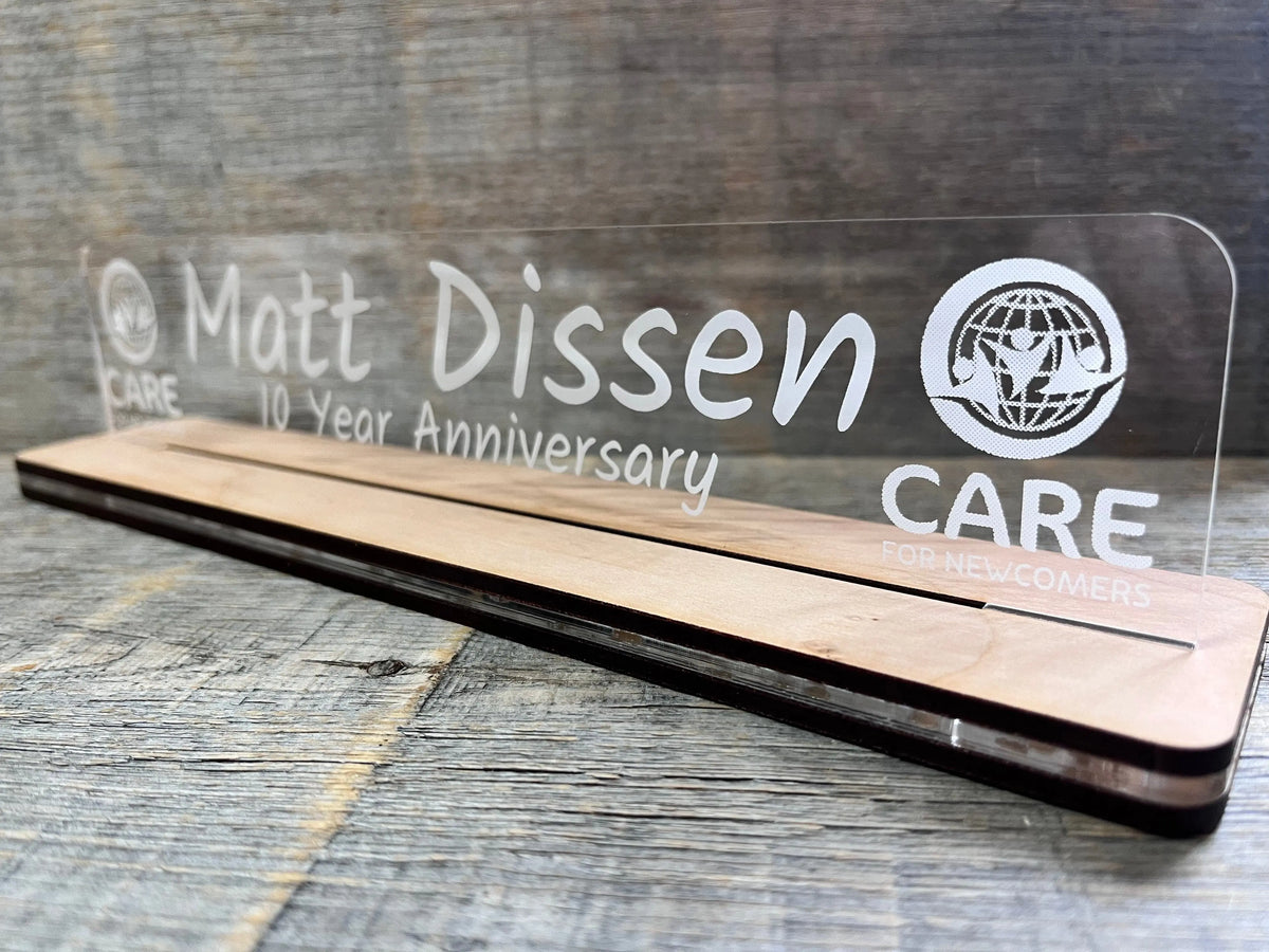 Acrylic and Wood Desk Name Plate.
