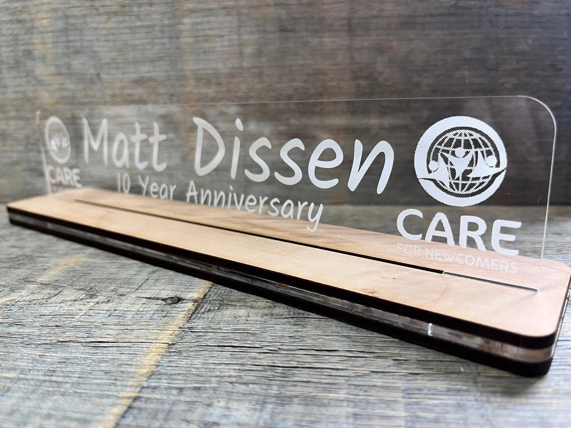 Acrylic and Wood Desk Name Plate.