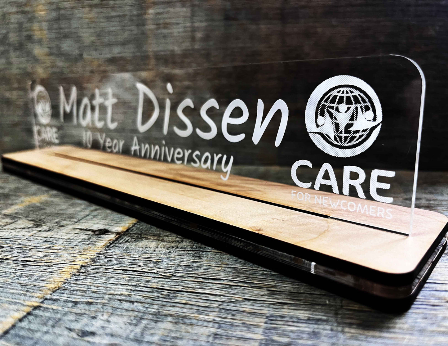 Acrylic and Wood Desk Name Plate.