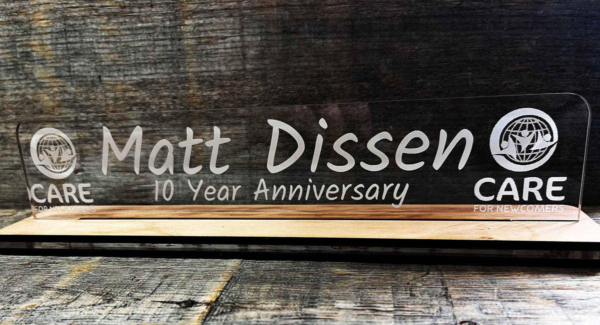 Acrylic and Wood Desk Name Plate.