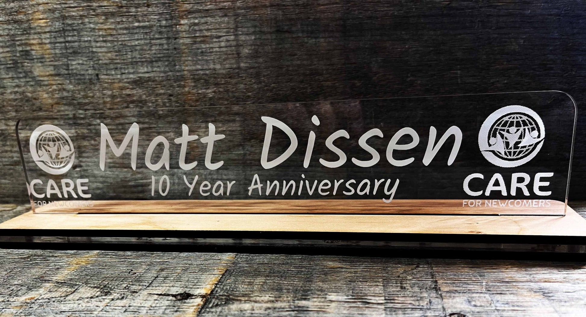 Acrylic and Wood Desk Name Plate.