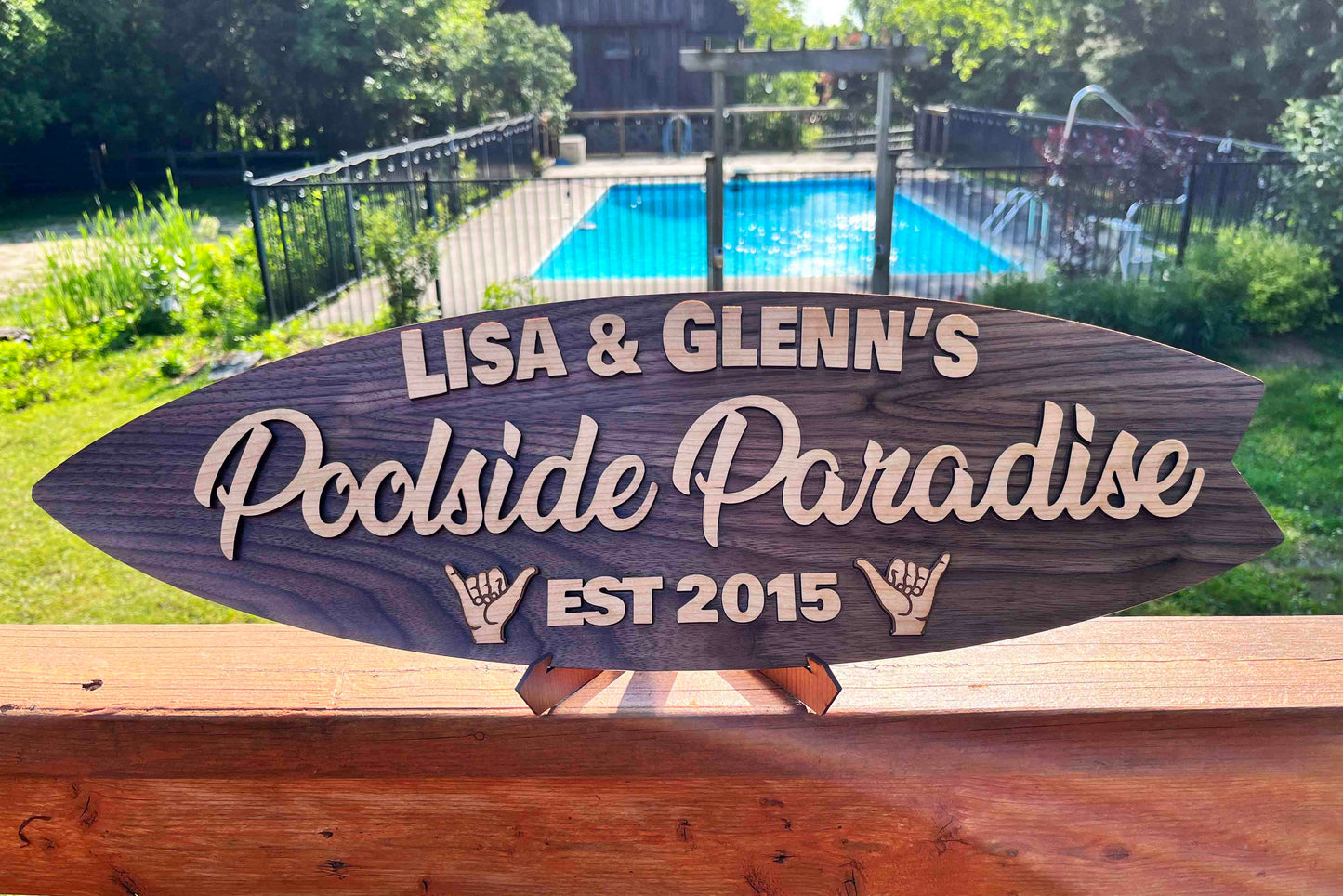 Surfboard Poolside Paradise Sign.