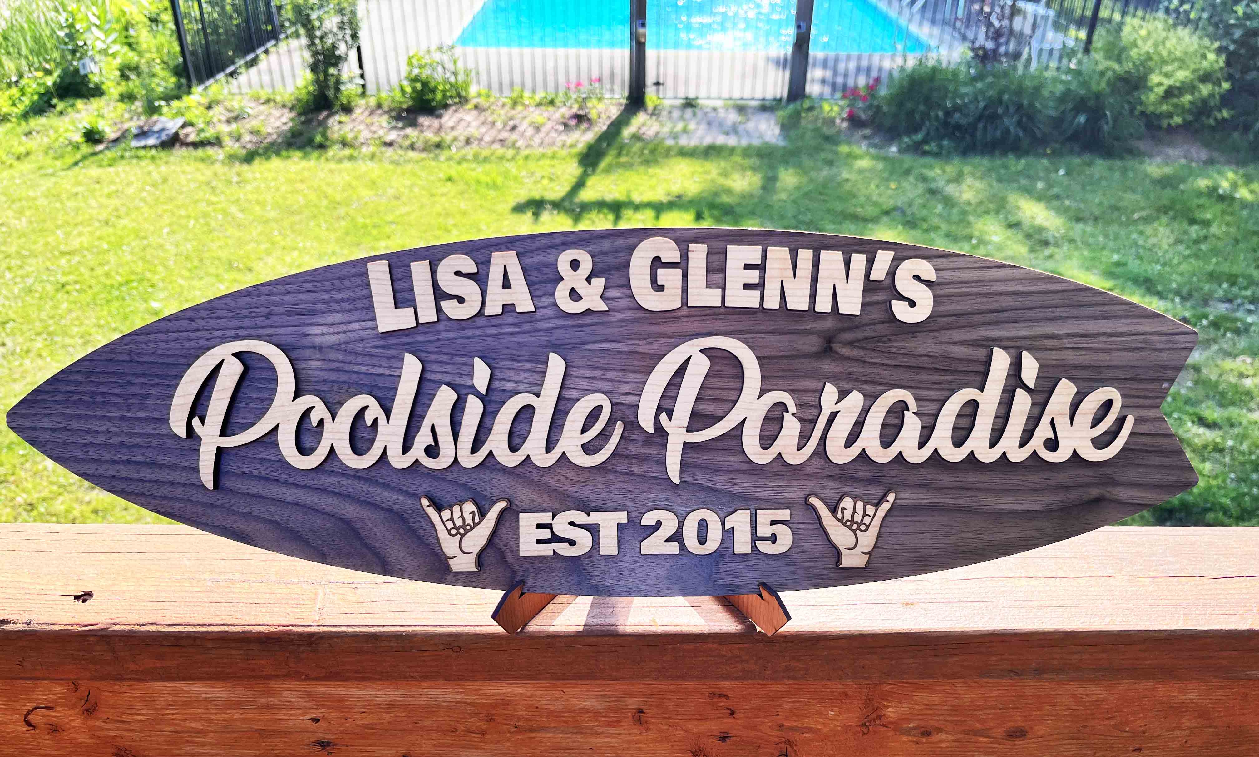 Surfboard Poolside Paradise Sign.