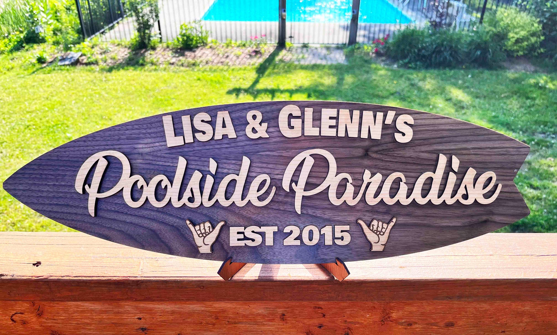 Surfboard Poolside Paradise Sign.