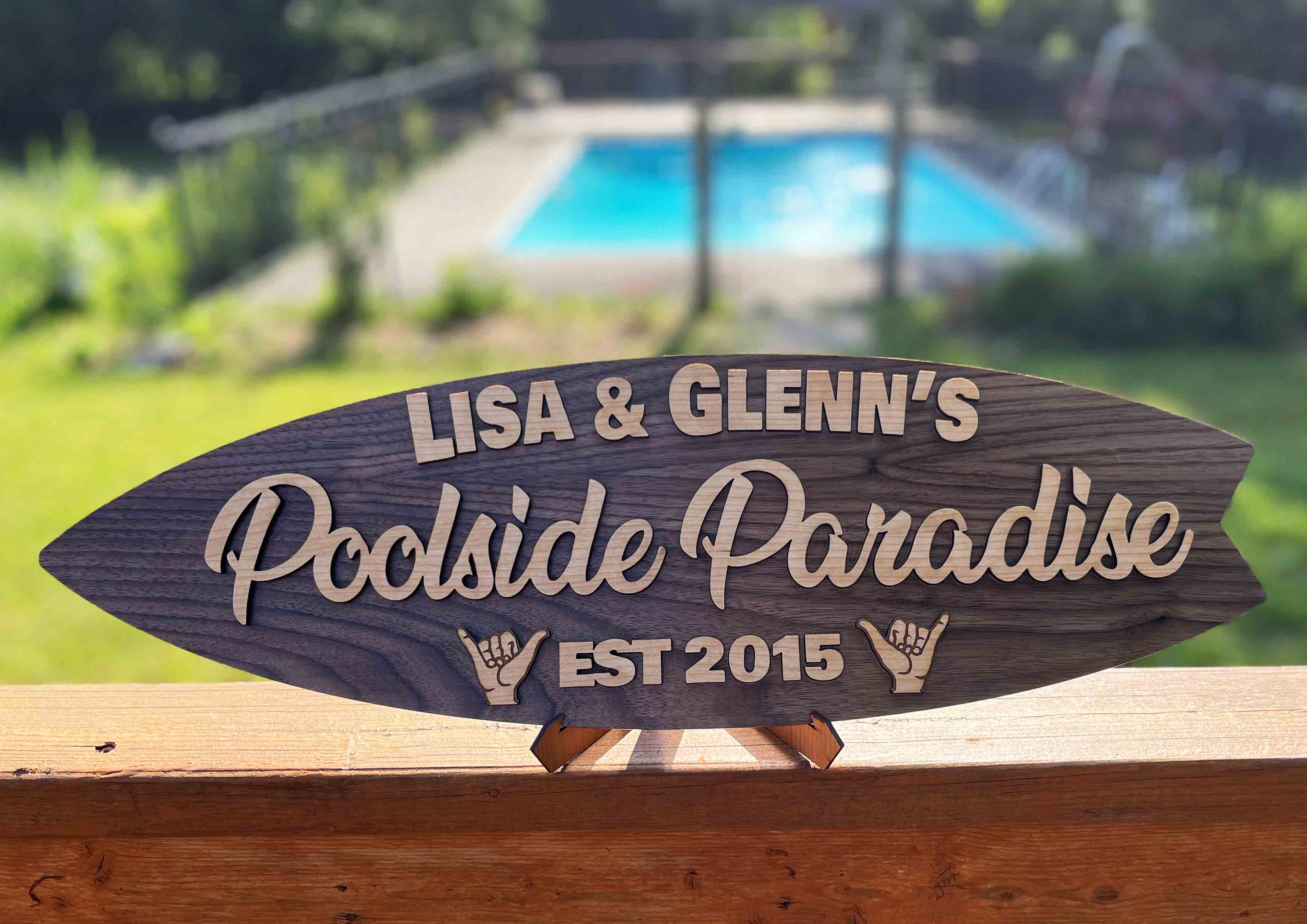 Surfboard Poolside Paradise Sign.