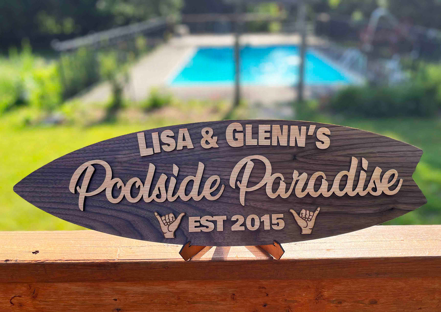 Surfboard Poolside Paradise Sign.