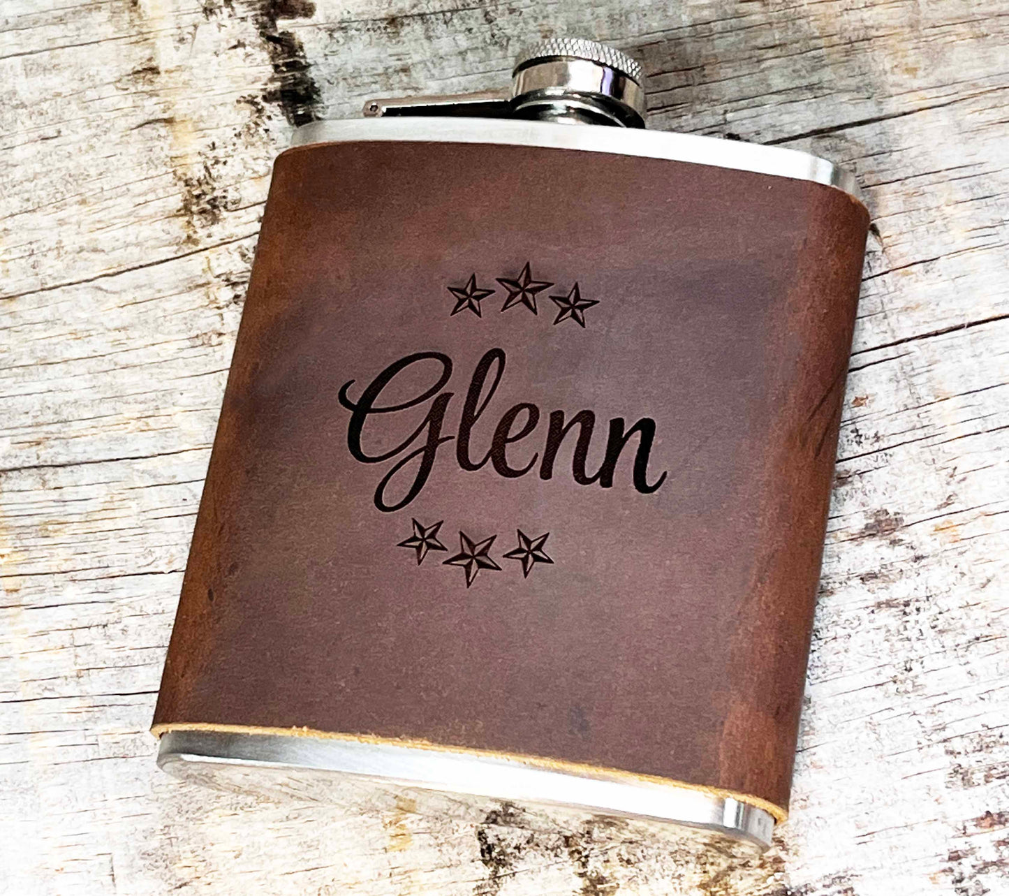 Cowboy Leather Engraved Flasks.