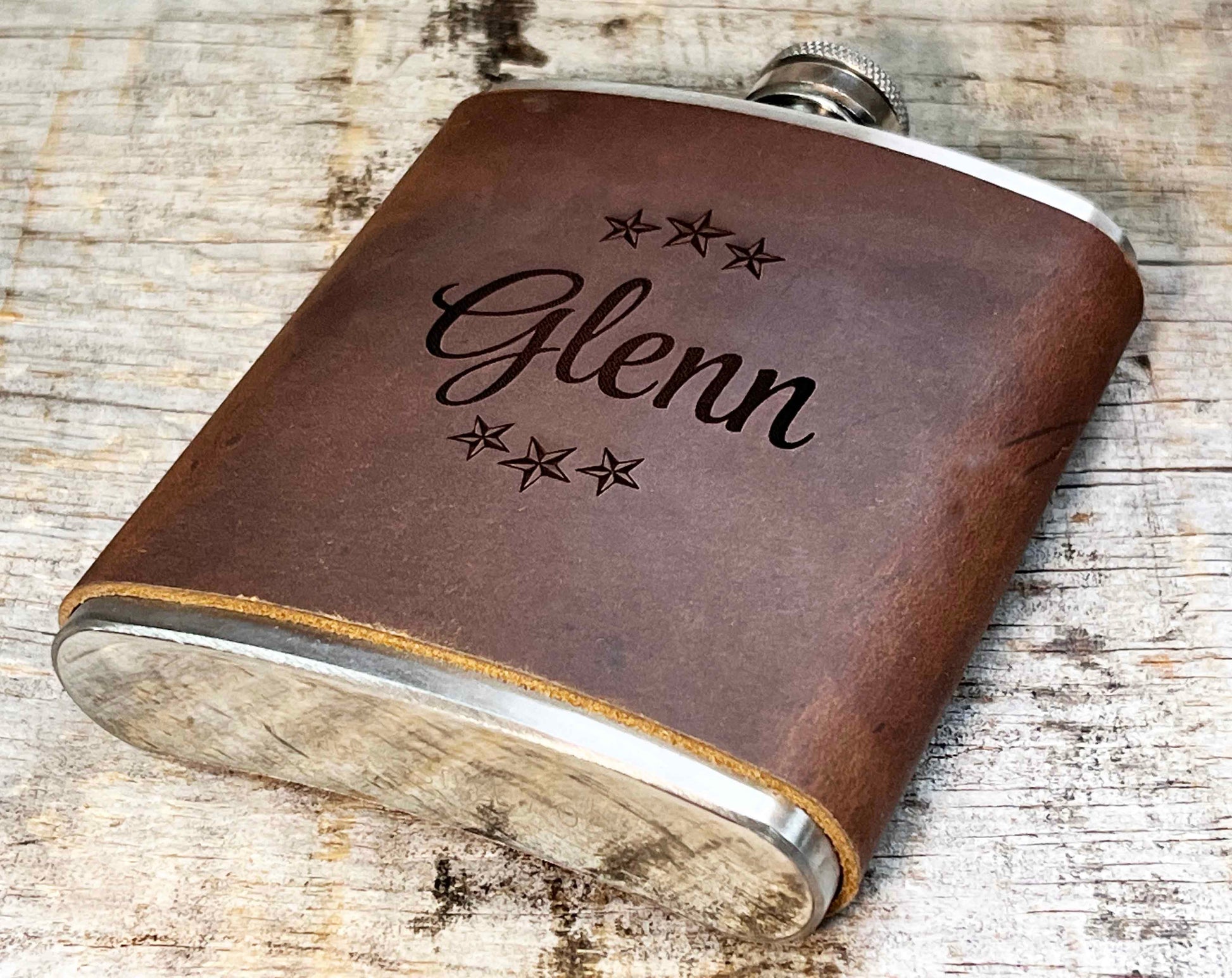 Cowboy Leather Engraved Flasks.