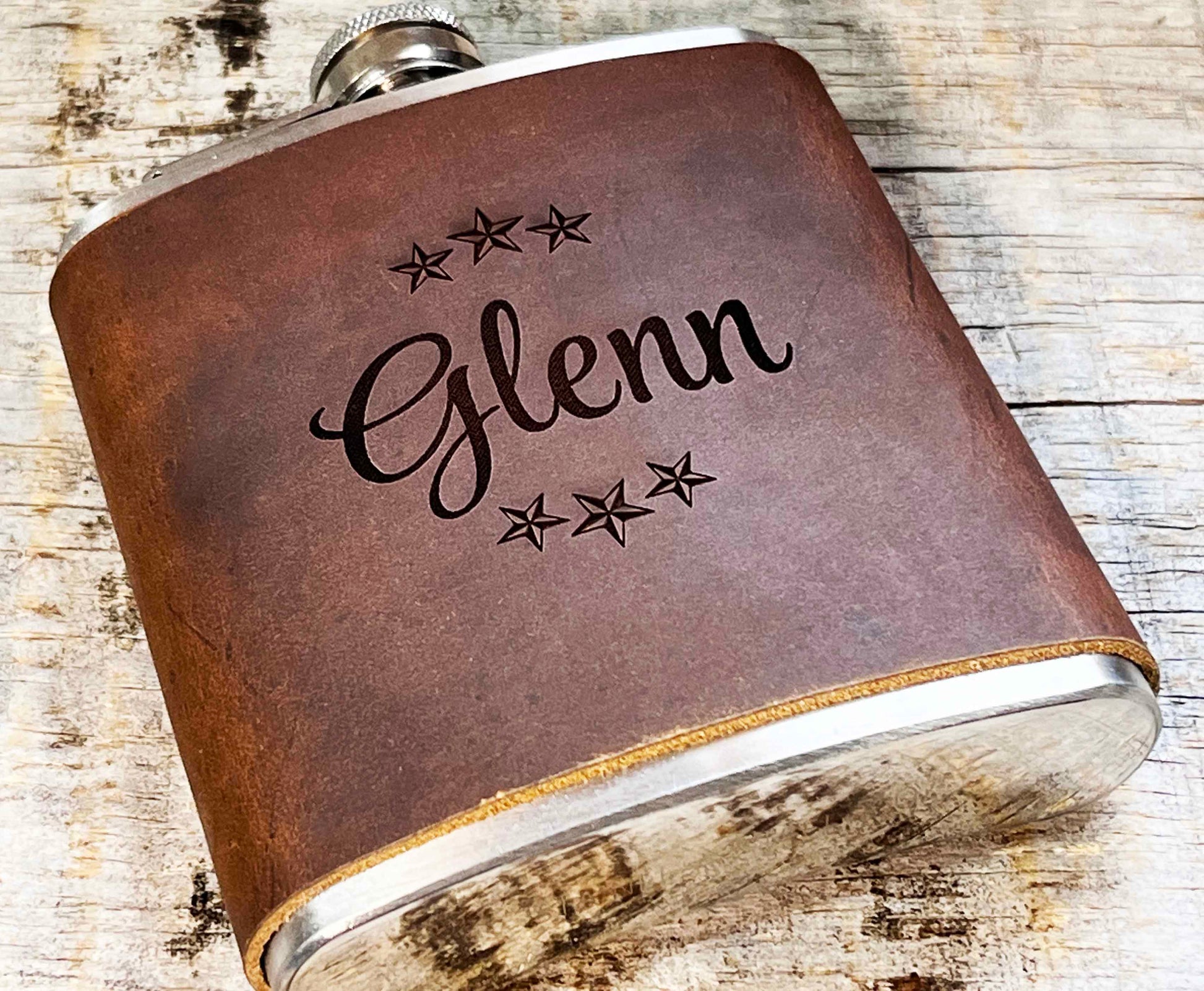 Cowboy Leather Engraved Flasks.