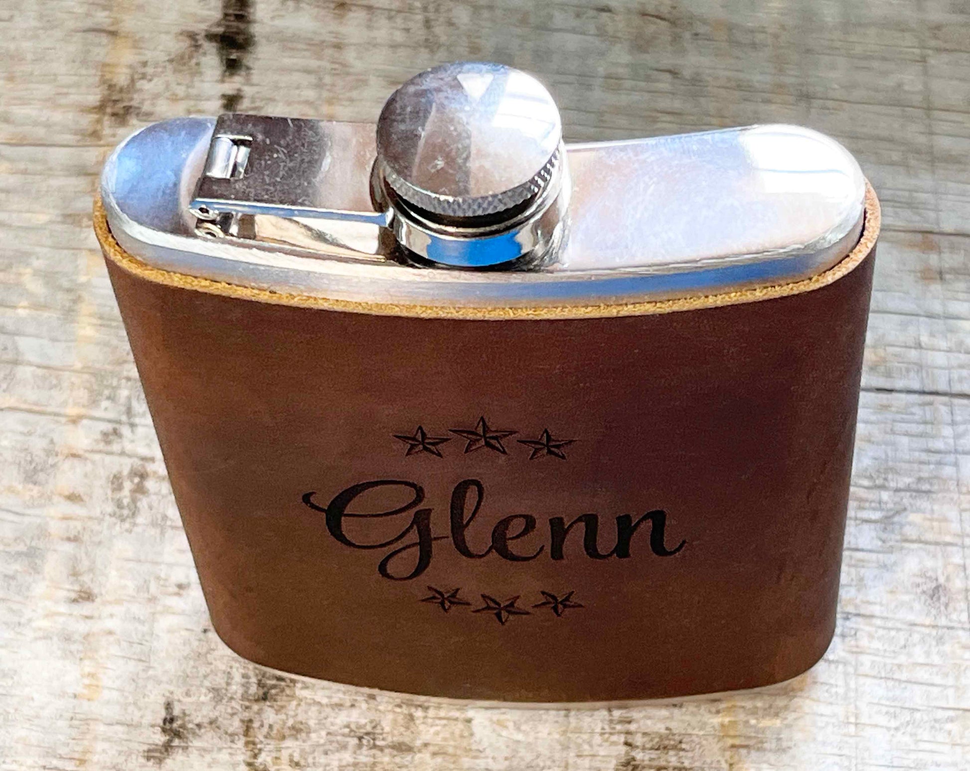 Cowboy Leather Engraved Flasks.