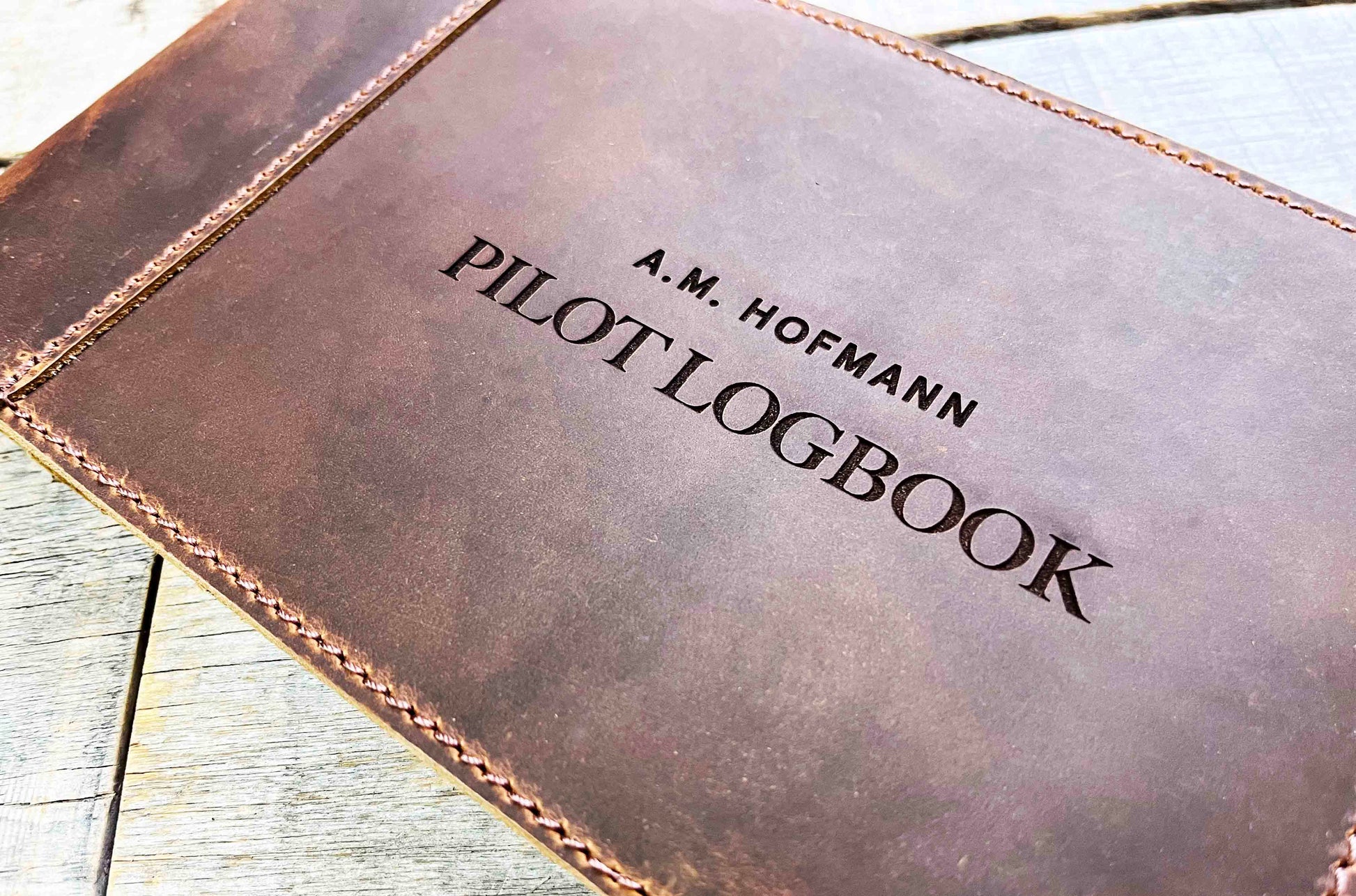 Pilots Log Premium Leather Engraved.