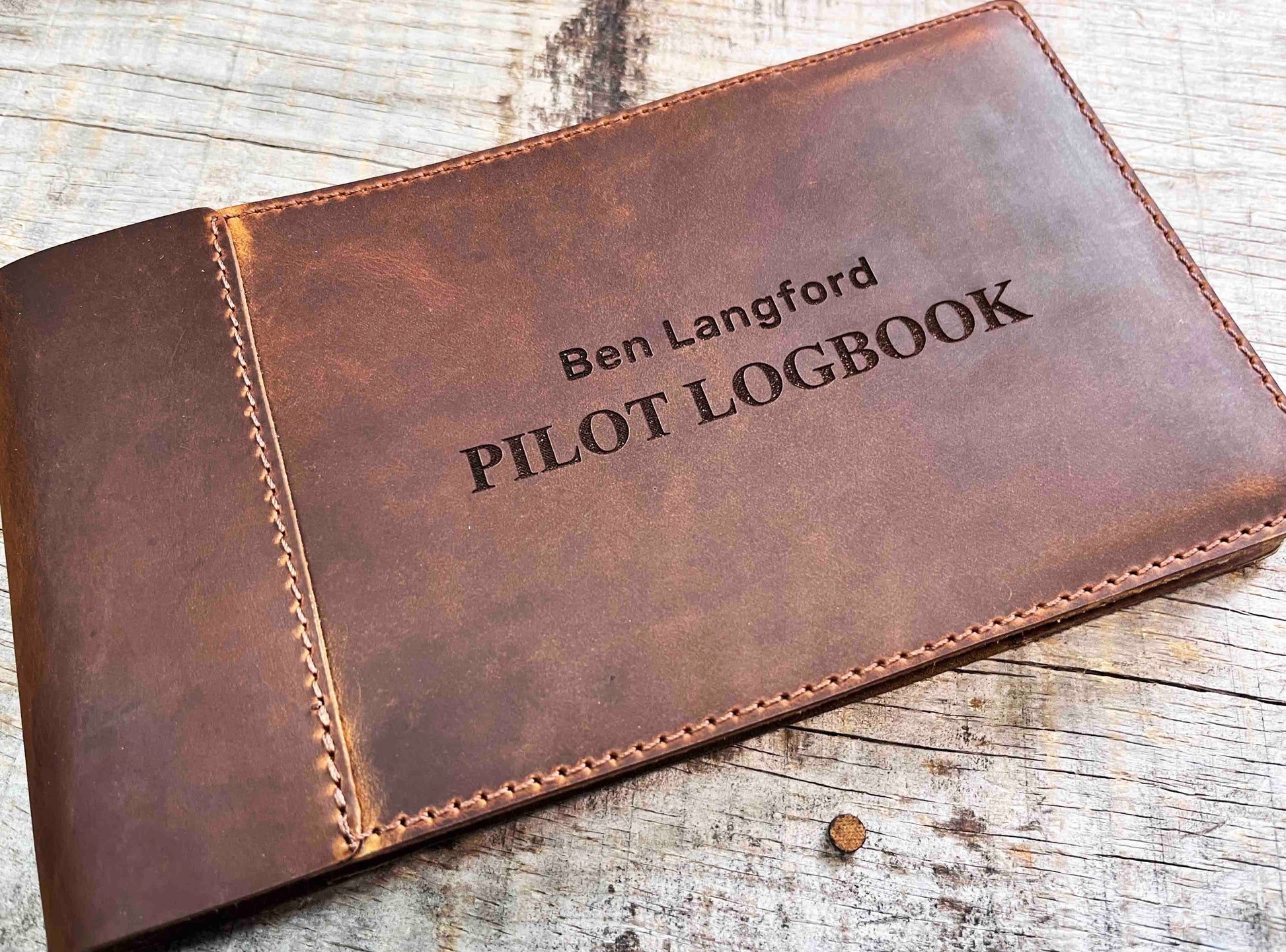 Pilots Log Premium Leather Engraved.