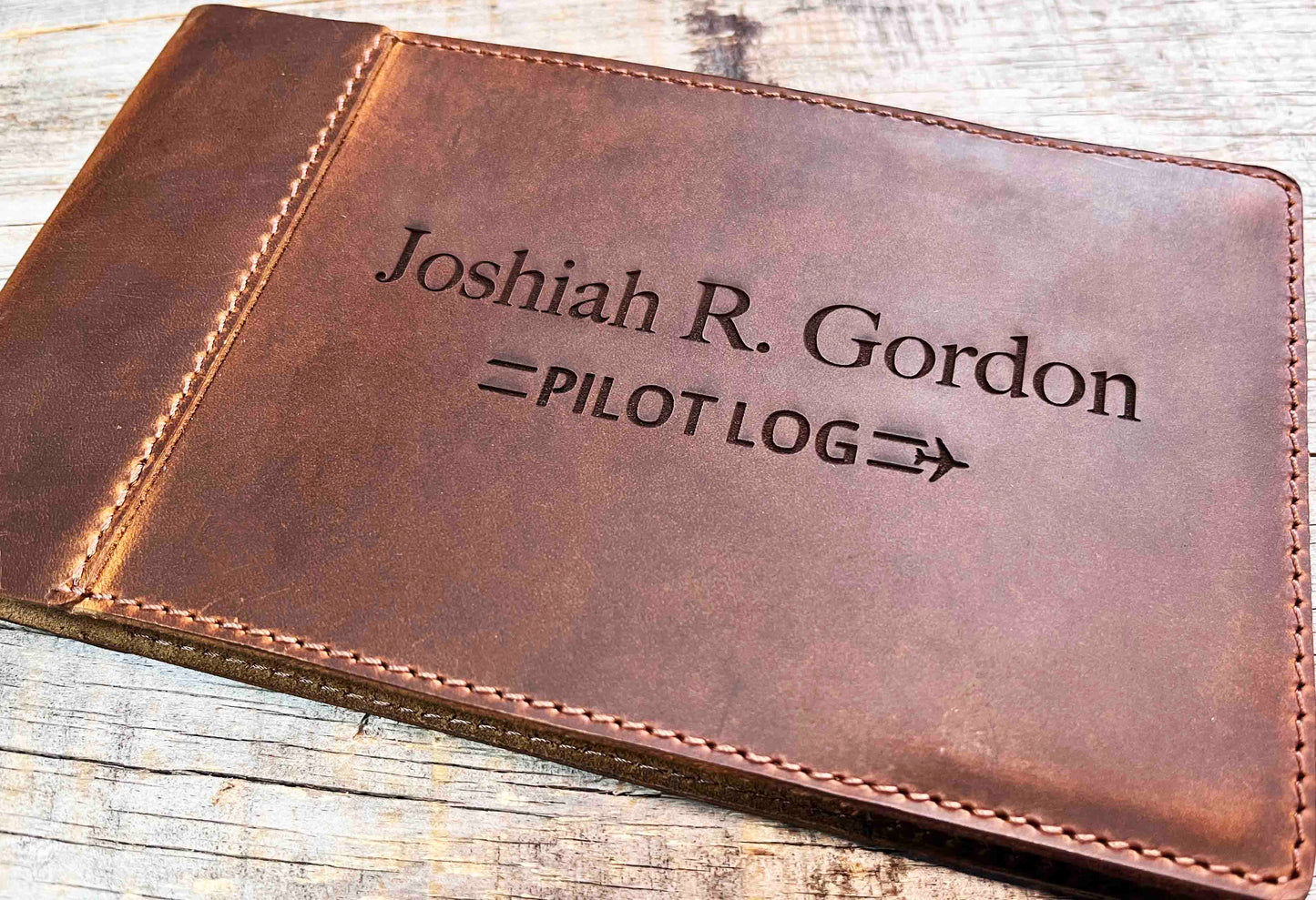 Pilots Log Premium Leather Engraved.