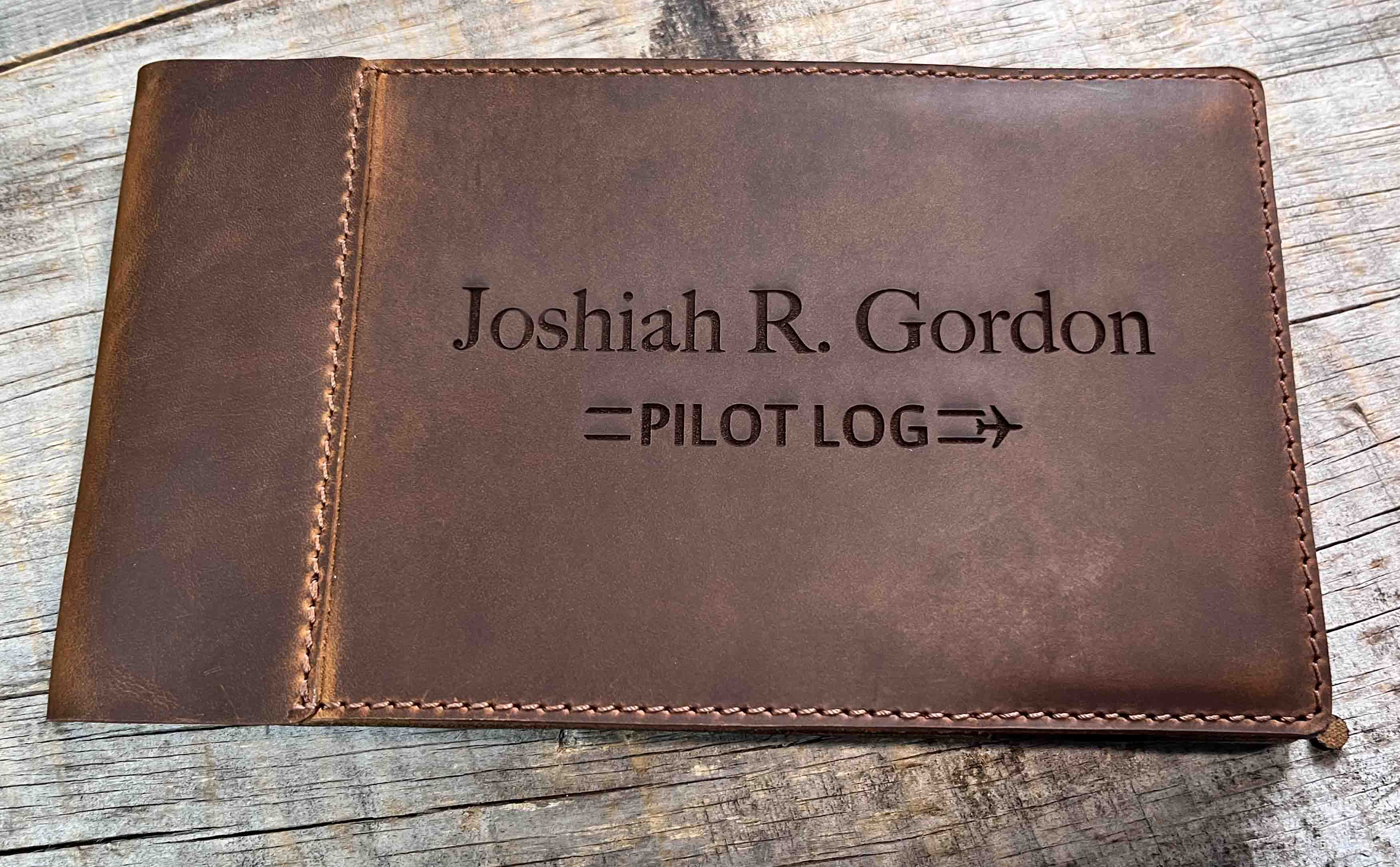 Pilots Log Premium Leather Engraved.