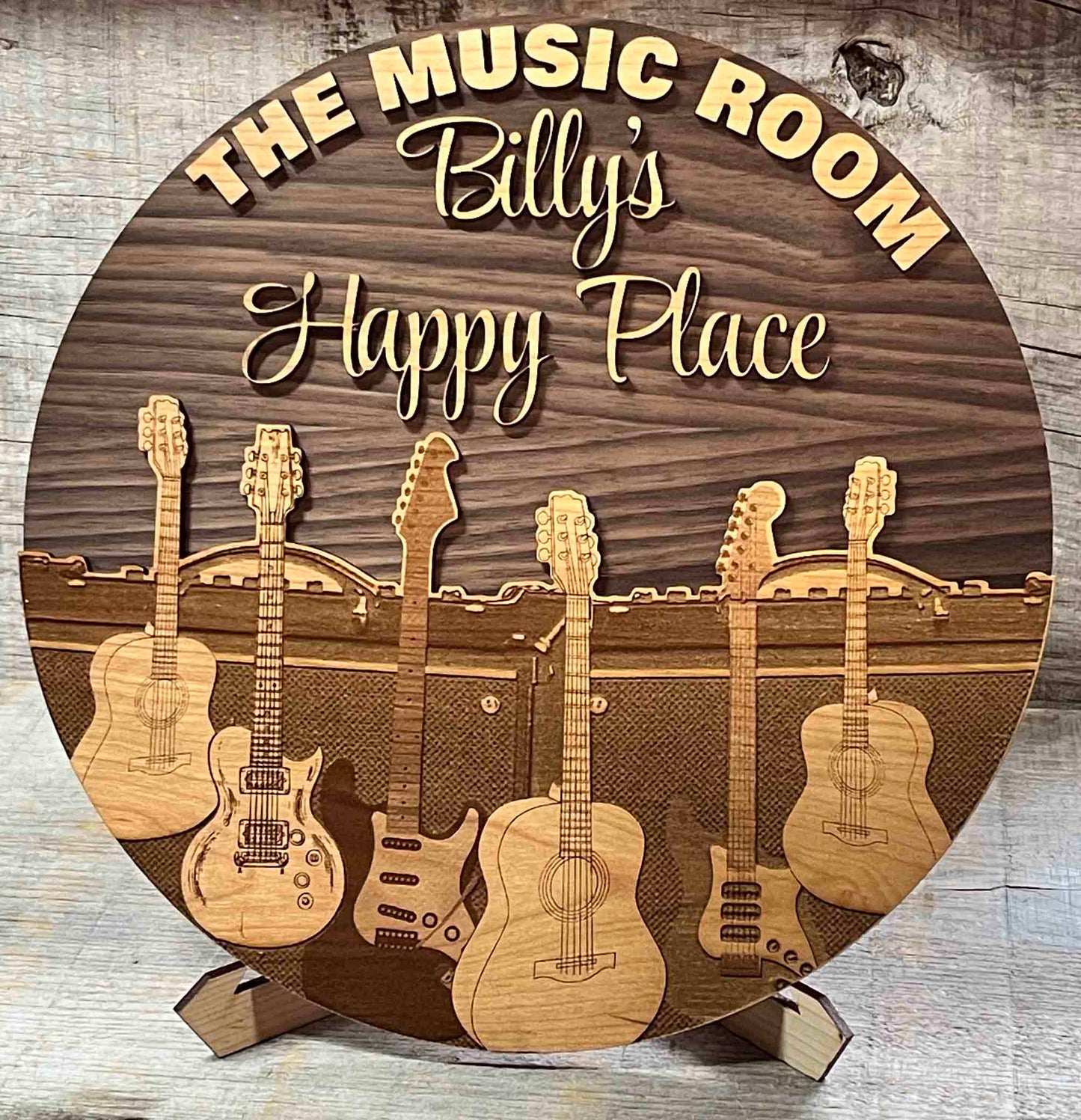 Wooden Dual Layer Music Room Sign.