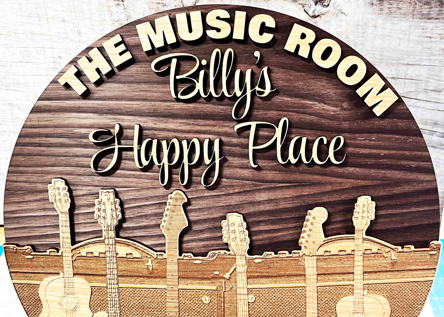 Wooden Dual Layer Music Room Sign.