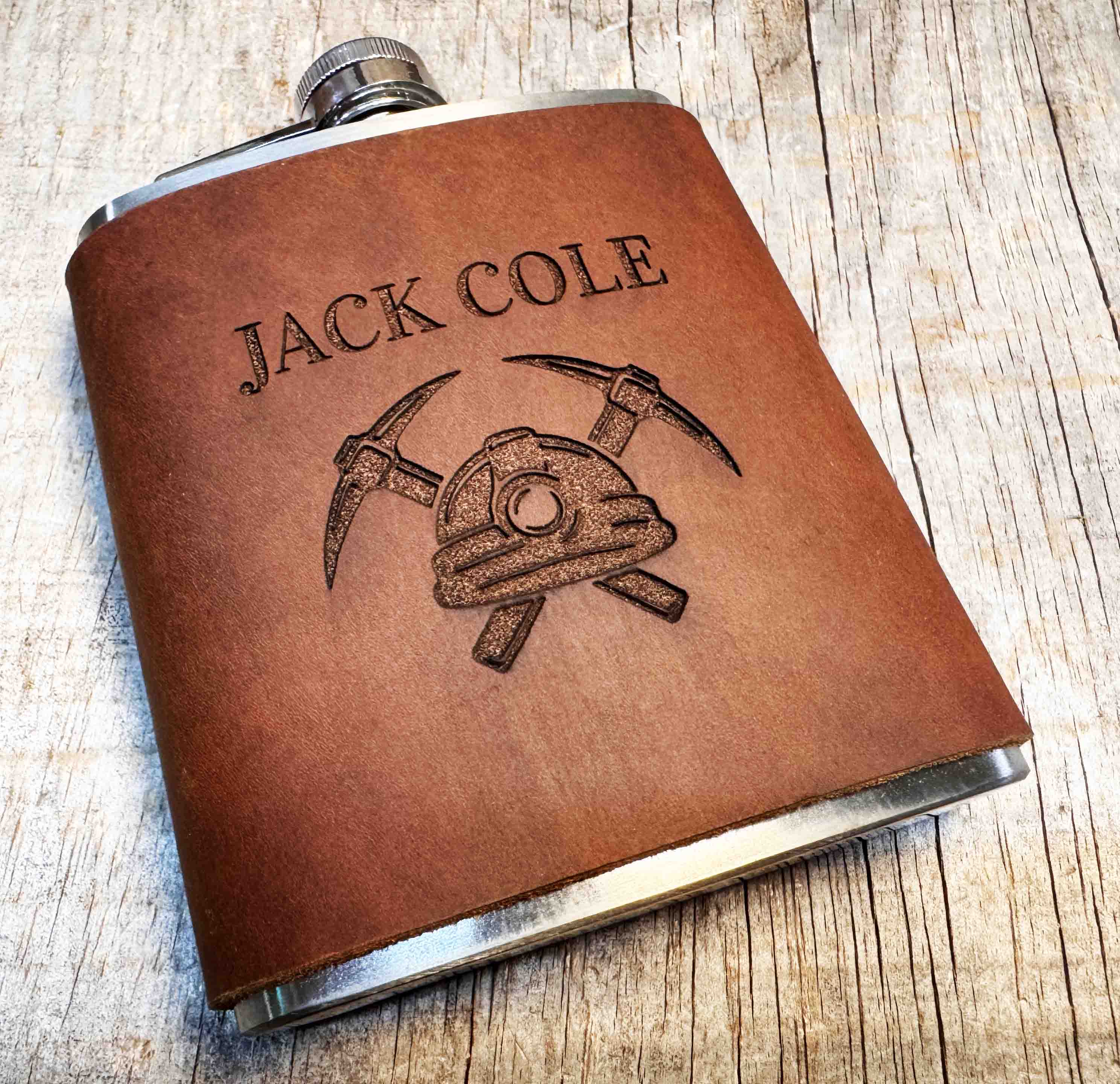 Cowboy Leather Engraved Flasks - Custom Design Memories Made Custom