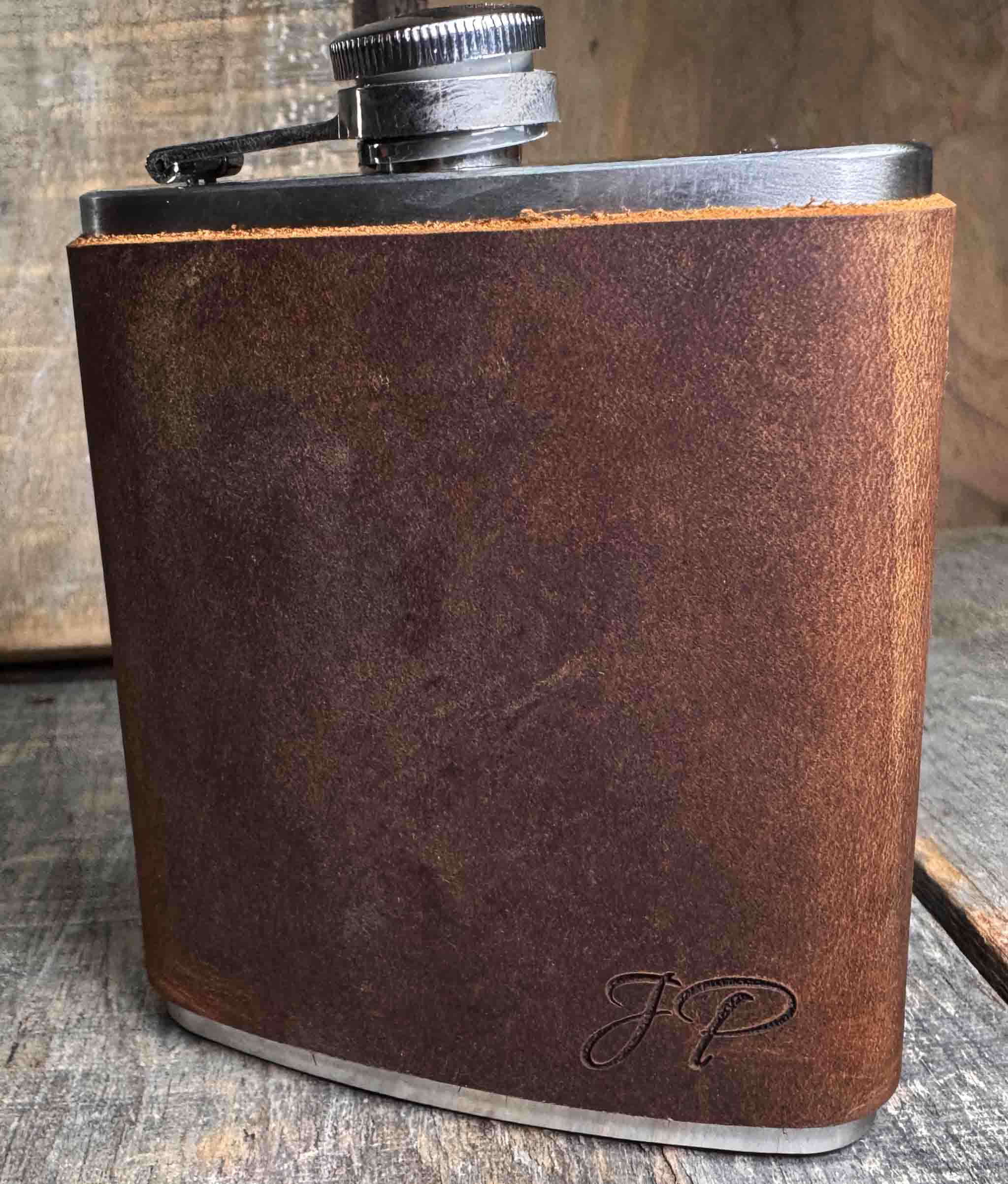 Cowboy Leather Engraved Flasks with Engraved Initials Memories Made Custom